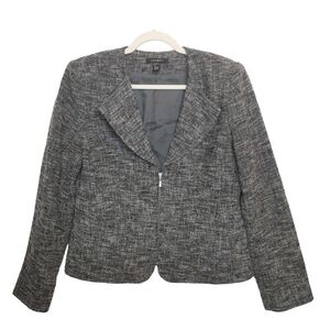 Louben Wool Tweed Blazer Gray Textured Zip Jacket Classic‎ Minimalist Workwear